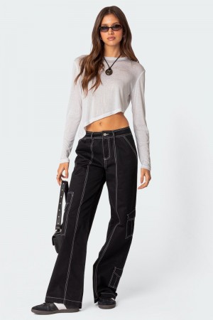 Edikted Helen Low Waist Cargo Pants Black | USA YP299419R2