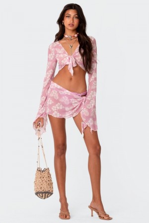 Edikted Hibiscus Mesh Sarong Skirts Pink | USA EU126882U4