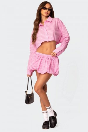 Edikted Hila Pinstripe Bubble Mini Skirts Pink | USA CF776727V0