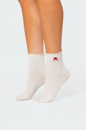Edikted Holiday Ribbed Socks White | USA XS579947O4