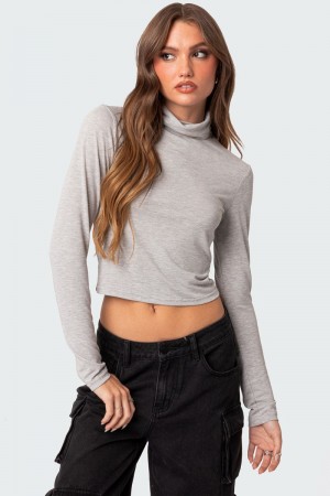 Edikted Honor Turtle Neck Long Sleeve Tops Gray Melange | USA GA555715C2