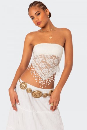 Edikted India Sheer Lace Strapless Strapless Tops Black | USA NG535503J3