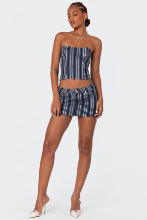 Edikted Inez Striped Denim Mini Skirts Mix | USA RI017951J6