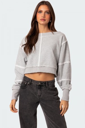 Edikted Inside Out Cropped Sweatshirts Gray Melange | USA EH948144G6