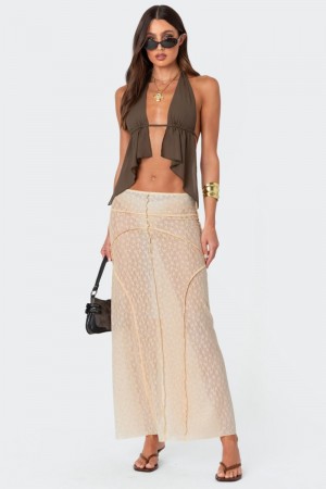 Edikted Inside Out Sheer Lace Maxi Skirts Beige | USA PN419921G6