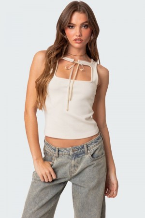Edikted Isabetta Tie Front Tank Top Black | USA DJ253435N5