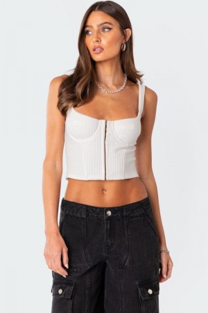 Edikted Isadora Ribbed Corset White | USA VA171817M3