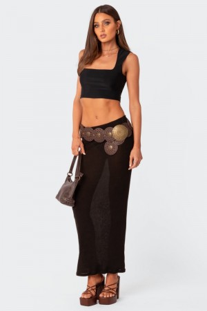 Edikted It Girl Square Neck Crop Tops Black | USA QA592579P0