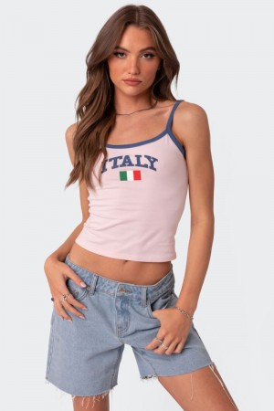 Edikted Italy Tank Graphic Tops Light Pink | USA GP656005H2