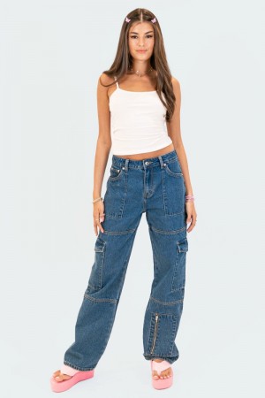 Edikted Jaimie Cargo Jeans Blue | USA SD037423P5
