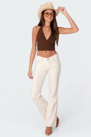 Edikted Jayda Low-Rise Jeans Cream | USA VB846544R4
