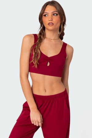 Edikted Jayla Cut Out Crop Tops Burgundy | USA QD111761R1