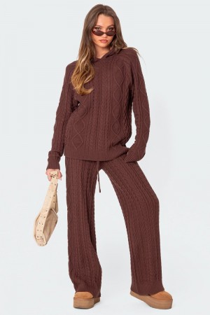 Edikted Jelena Relaxed Cable Knit Pants Brown | USA CU538333T6