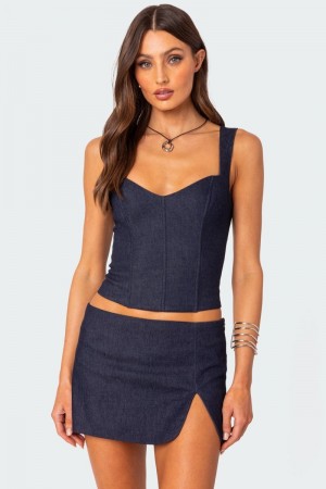 Edikted Jemma Lace Up Denim Corset Dark Blue | USA BC182198Q2