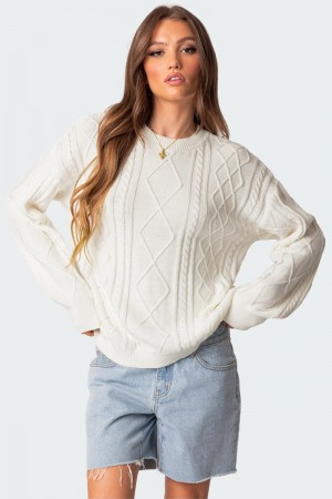 Edikted Jessy Cable Knit Oversized Sweater Blue | USA LG858115B6