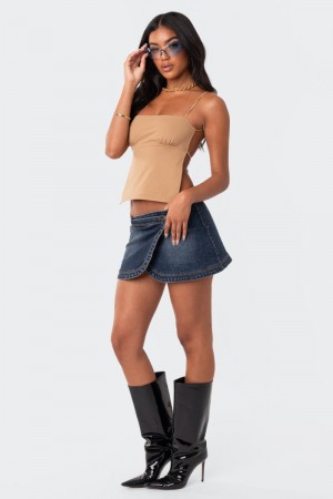 Edikted Jinx Open-Back Crop Tops Beige | USA FO369016N5