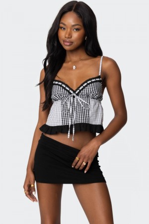 Edikted Joanne Mixed Gingham Tank Top Black And White | USA MS399499X5