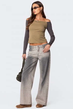 Edikted Joe Loose Fit Low Rise Washed Jeans Gray Washed | USA DX864346J3