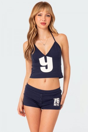 Edikted Jordan V Neck Halter Graphic Tops Gray Melange | USA XY714461R0