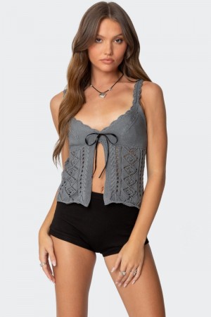 Edikted Josepha Split Front Knitted Tops Gray | USA EL828532Y1