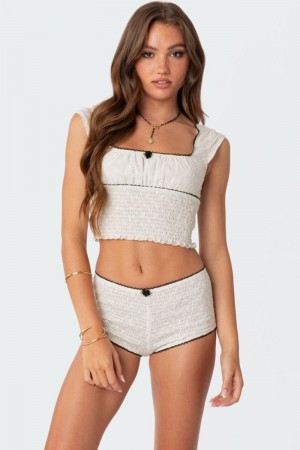 Edikted Joss Scrunch Crop Tops White | USA PK342804X0