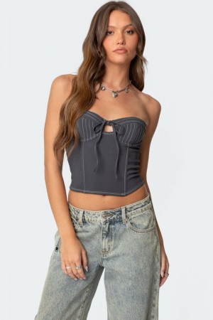 Edikted June Tie Front Strapless Corset Cream | USA MO476717S4