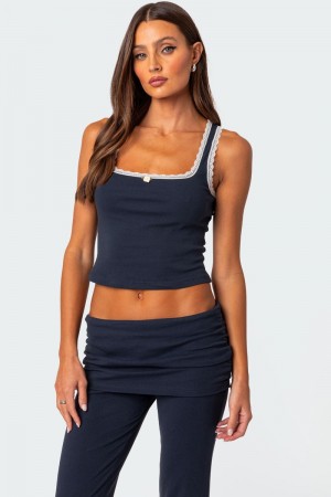 Edikted Kadence Lace Trim Tank Top Gray Melange | USA NS723692U2