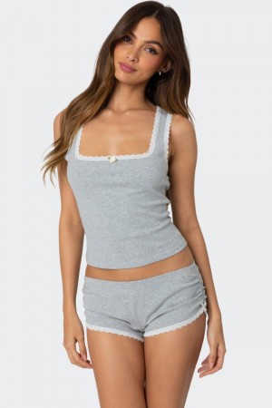 Edikted Kadence Lace Trim Tank Top Gray Melange | USA PW668206K0