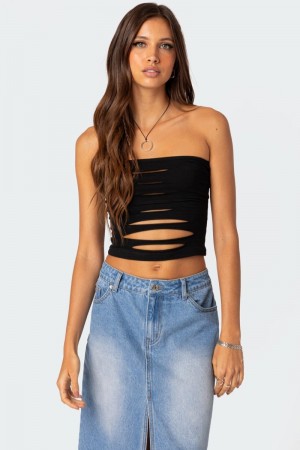 Edikted Kalista Slashed Tube Crop Tops Black | USA VI196269Z4