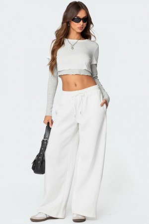 Edikted Kamari Low Rise Wide Sweatpants White | USA HY453745J5