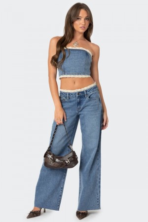 Edikted Karlie Lace Trim Jeans Blue | USA QE291299W0