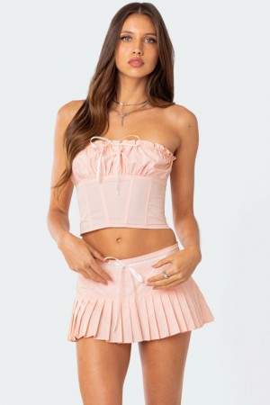 Edikted Karmen Gathered Lace Up Corset Strapless Tops Black | USA FF240444S1