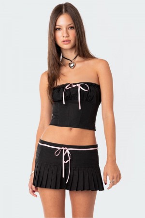 Edikted Karmen Gathered Lace Up Corset Strapless Tops Black | USA PC486338L7