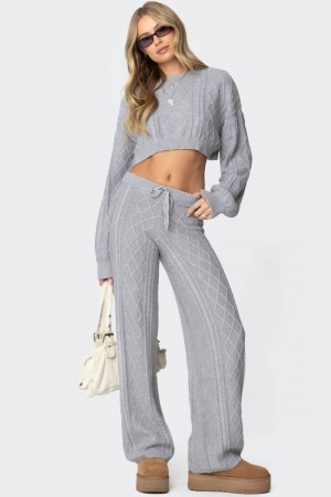 Edikted Kasey Cable Knit Pants Gray | USA PT215401G9