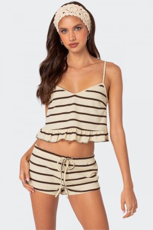 Edikted Kathy Striped Ruffle Hem Tank Top Mix | USA ON003600Q5