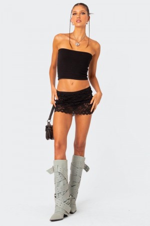Edikted Kaylie Sheer Lace Mini Skirts Black | USA FT143124M1