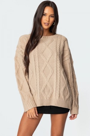 Edikted Kennedy Oversized Cable Knit Sweater Beige | USA RB180368F3