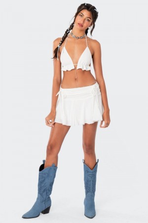 Edikted Keoni Gathered Ruffle Low Rise Mini Skirts White | USA JC216961M1
