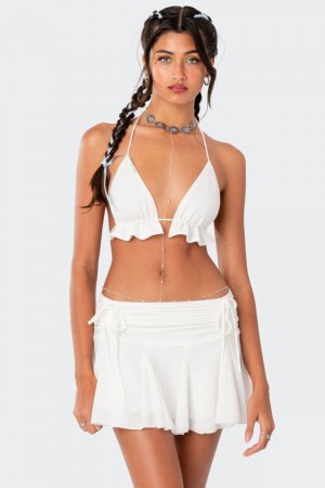Edikted Keoni Ruffle Triangle Bra Crop Tops White | USA SH723932I8