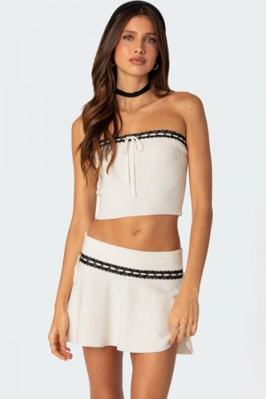 Edikted Khloe Lacey Ribbon Knit Tube Strapless Tops Black | USA LO788498W7