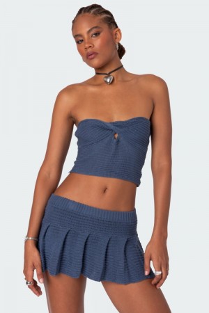 Edikted Kiera Twist Front Knit Tube Strapless Tops Cream | USA PP775607M6