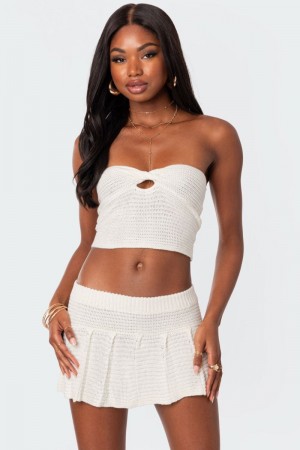 Edikted Kiera Twist Front Knit Tube Strapless Tops Cream | USA RN012231K0