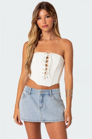 Edikted Kilah Lace Up Corset Blue | USA FF888488J9