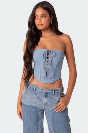 Edikted Kilah Lace Up Corset Blue | USA IA467416G5