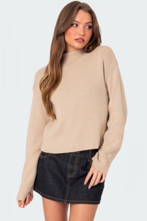 Edikted Kimberly Mock Neck Sweater Beige | USA ZU766976D4