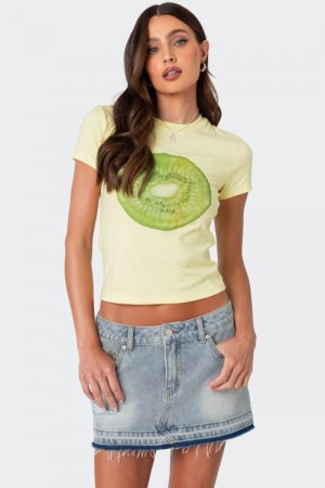 Edikted Kiwi T Shirt Graphic Tops Yellow | USA TL877177O0