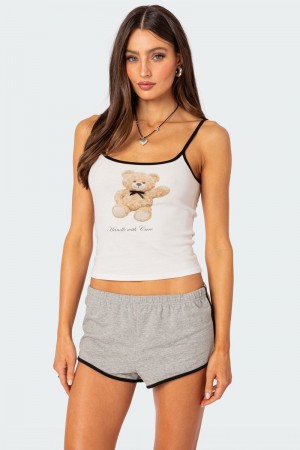 Edikted Klara Printed Tank Graphic Tops White | USA OO032003N9