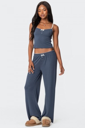 Edikted Kleo Pointelle Pants Navy | USA RB206160X3