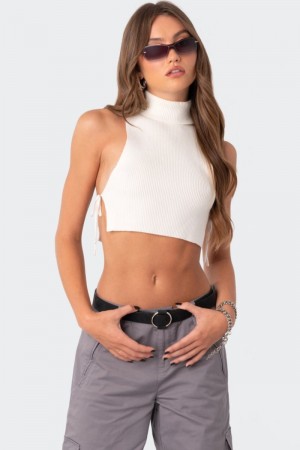 Edikted Knitted Side Lace-Up Knitted Tops Black | USA PP174447K1