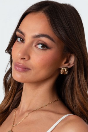 Edikted Knotted Square Studs Earrings Gold | USA UN878957S3